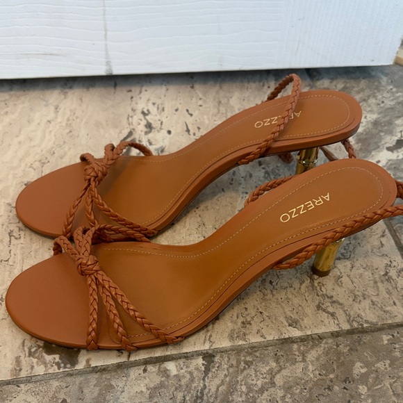 Arezzo Shoes - Arezzo Braided Strap Mid Heel Sandals in Tan